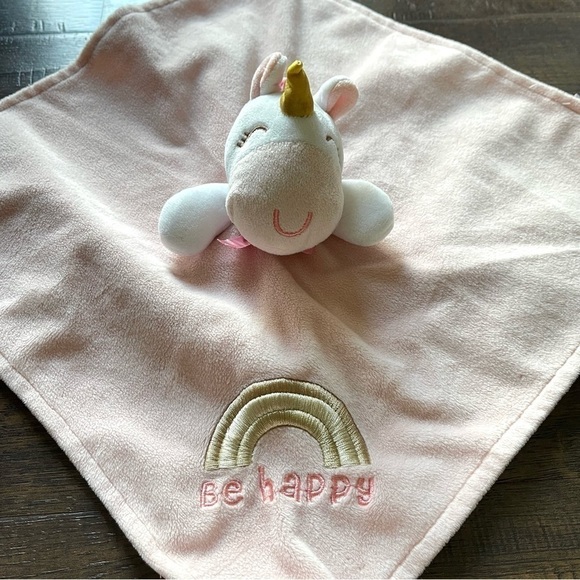 Baby Starters Pink “Be Happy” Unicorn Satin Rattle Security Blanket Lovey - Picture 2 of 7